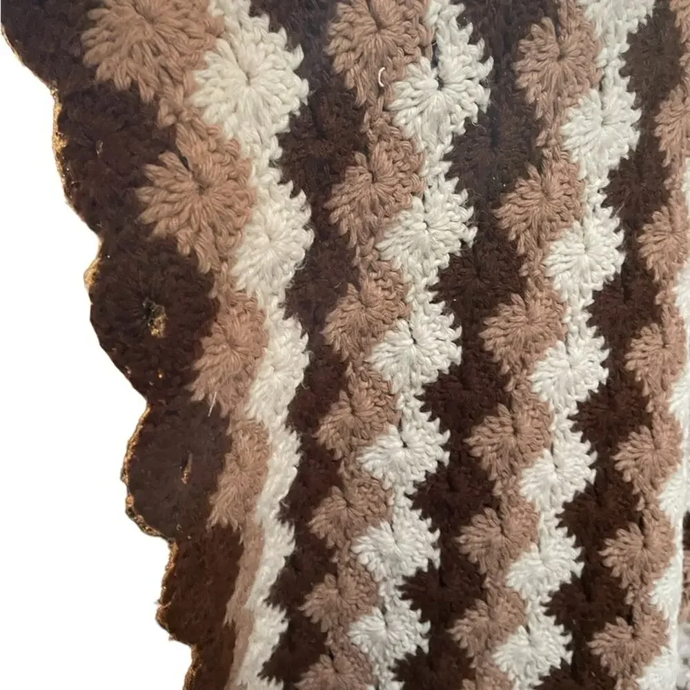 Handmade brown cream crochet Afagan granny blanket baby blanket